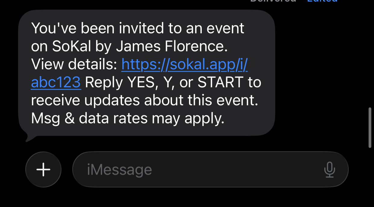 Step 3: Invitee receives an SMS with event details and RSVP link