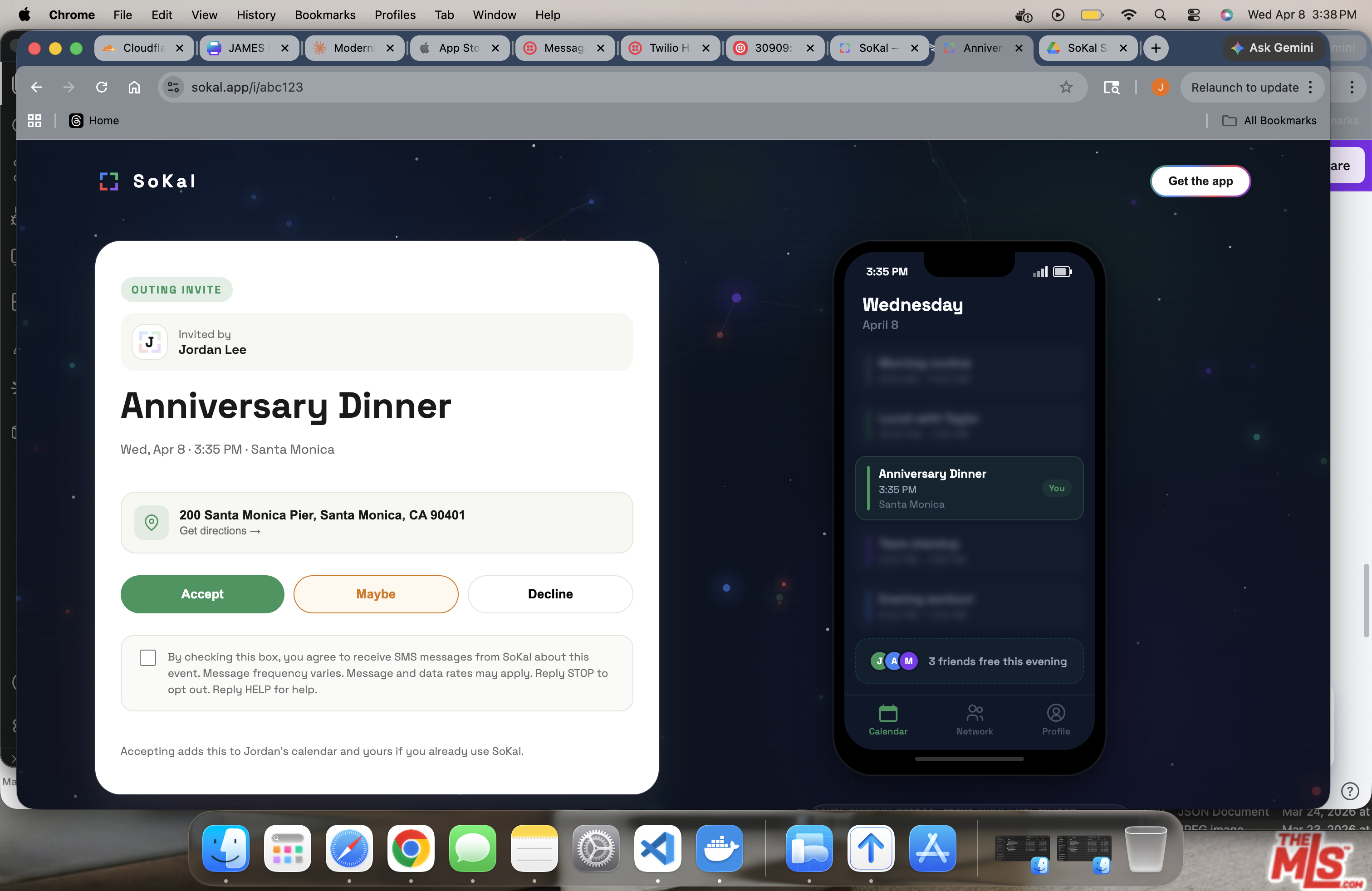 Step 4: RSVP page with SMS consent checkbox